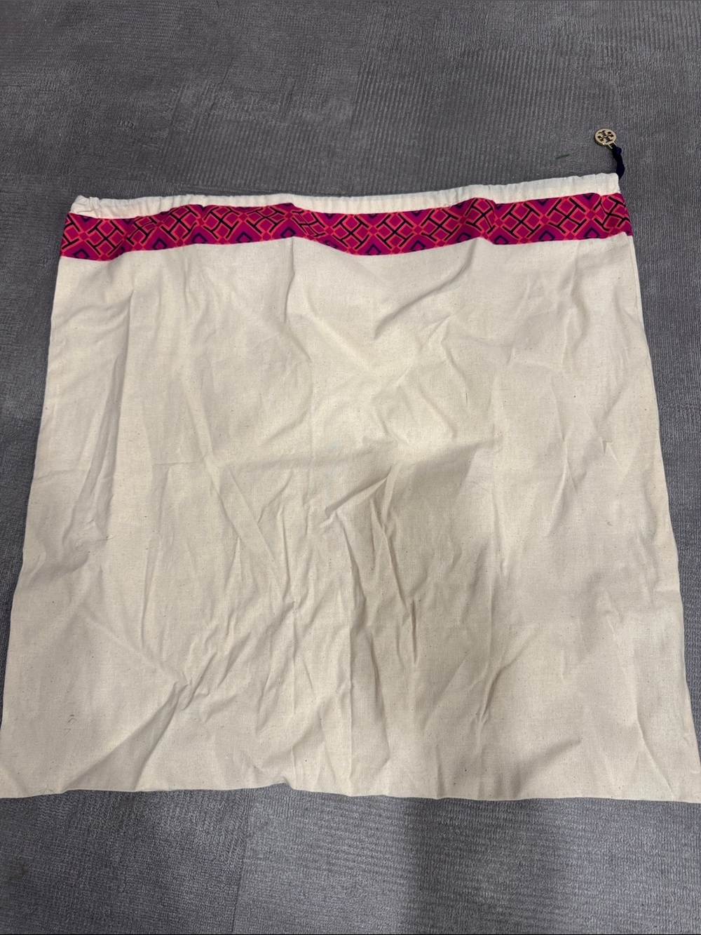 Tory Burch Canvas Drawstring Dust Bag with Pink Trim